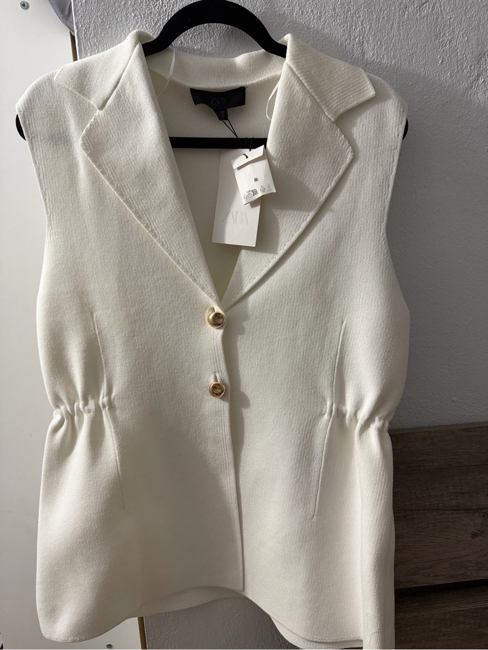 Zara Cream Sleeveless Tailored Blazer Vest with Gold Buttons